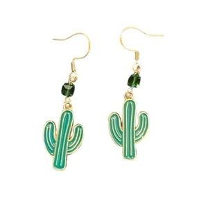 Green Cactus Earrings with green beads